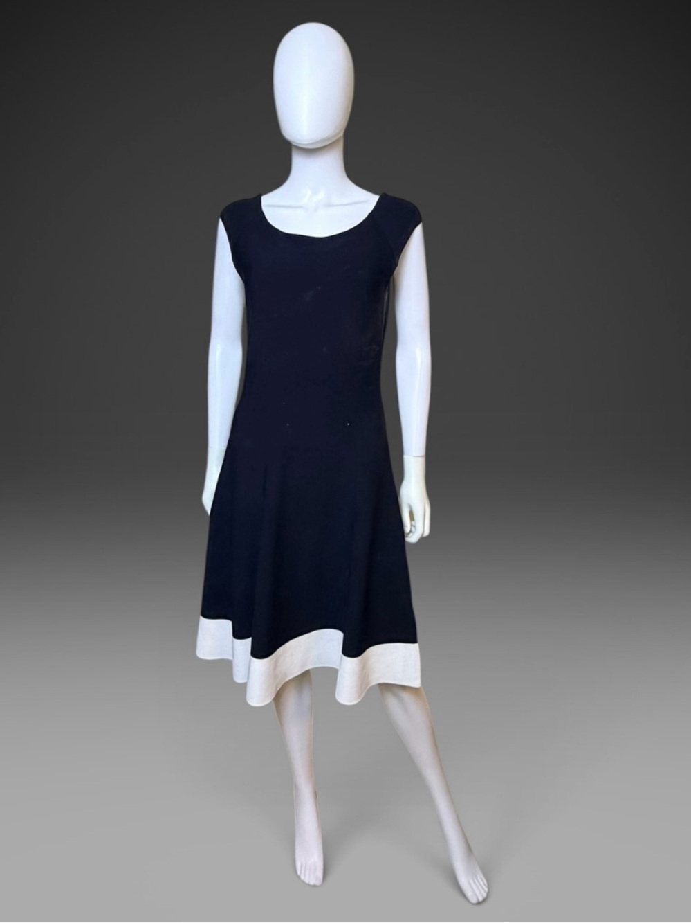 Eliza J Black White Contrast Hem Fit & Flare Dress Size 12